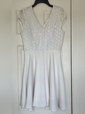Altar'd State Women's Elegant White Eyelet Lace-Top Fit & Flare Dress
